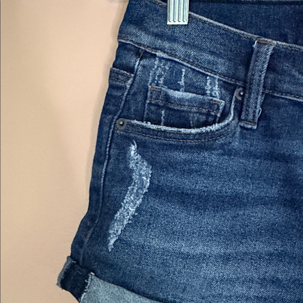 Celebrity Pink Dark Blue Rolled Hem Denim Shorts - Picture 3 of 6